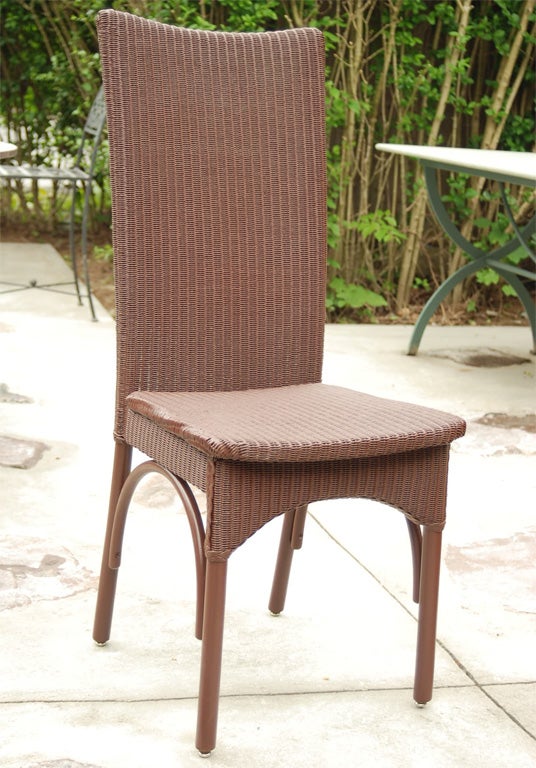 Woven wire outdoor chair.  Solid Mahogany, steambent frames.  All stainless steel fittings.  Available in 7 different colors.  Quantity available to order.