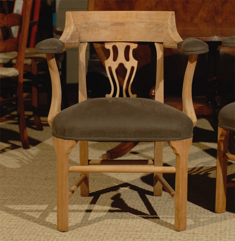 19th Century Set of Two Irish Mahogany Captain's Chairs with Belgian Linen