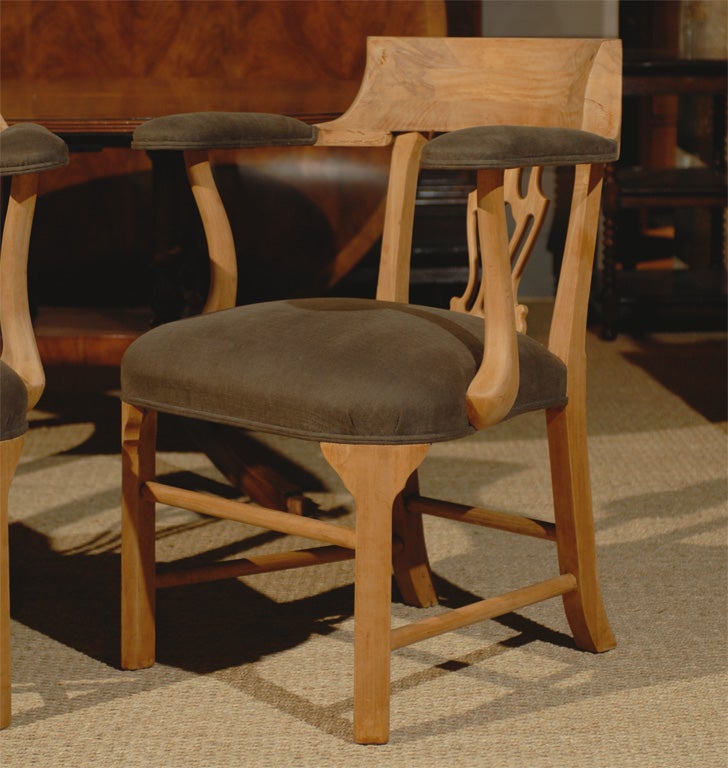 Set of Two Irish Mahogany Captain's Chairs with Belgian Linen In Excellent Condition In Atlanta, GA