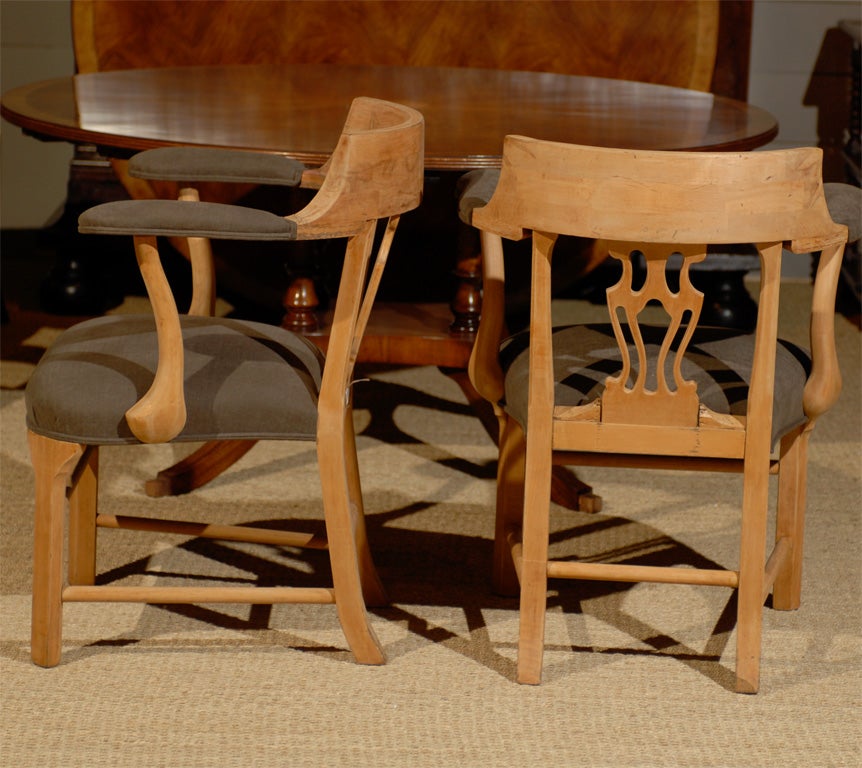 Set of Two Irish Mahogany Captain's Chairs with Belgian Linen 1