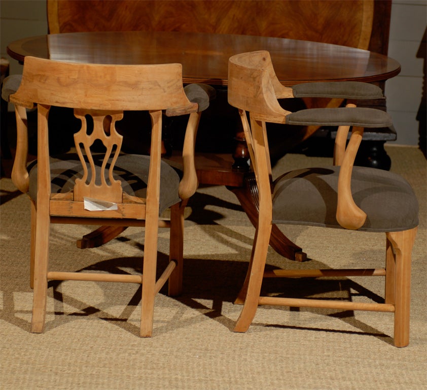 Set of Two Irish Mahogany Captain's Chairs with Belgian Linen 4