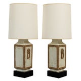 Pair of Asian Modern Ceramic Lamps in the manner of James Mont