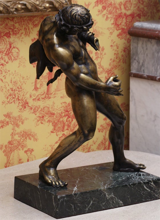 Grand Tour Bronze Figure of Drinking Faun Cast by Sommer in Napoli