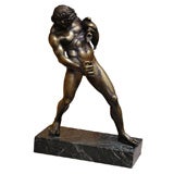 Grand Tour Bronze Figure of Drinking Faun Cast by Sommer in Napoli