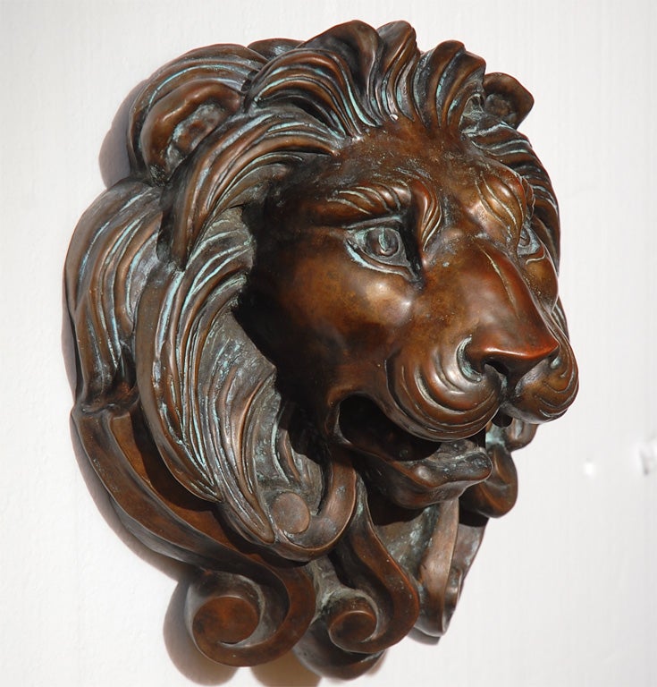 New Cast Bronze Lion's Head Fountain Spitter In Excellent Condition In Los Angeles, CA