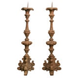 Pair of 18th Century Italian Carvedwood Pricket Candle Sticks