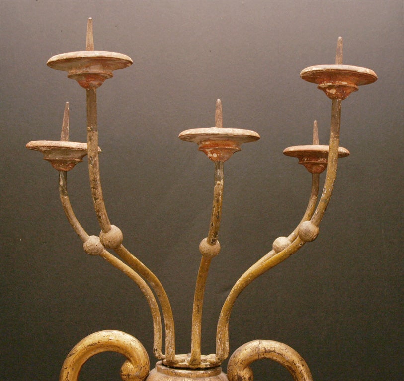 19th Century Italian Silver Gilt wood and Iron Candelabra  For Sale