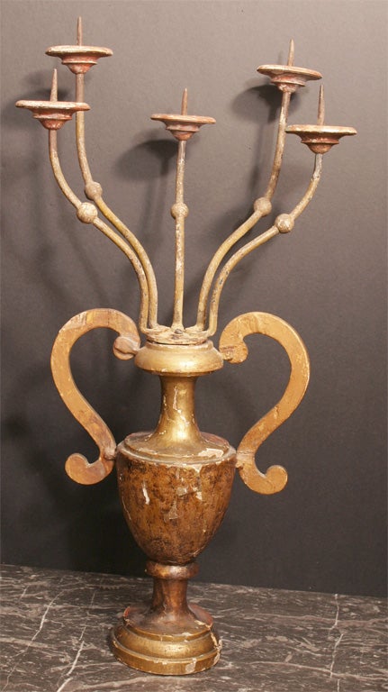 Italian Silver Gilt wood and Iron Candelabra  For Sale 1