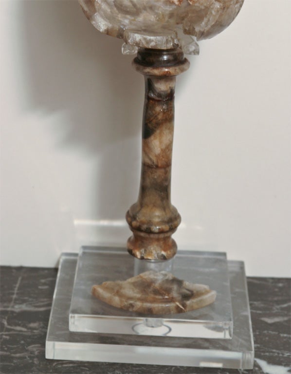 English Late 18th C. Blue John Chalice Artifact mounted on Lucite Stand  For Sale