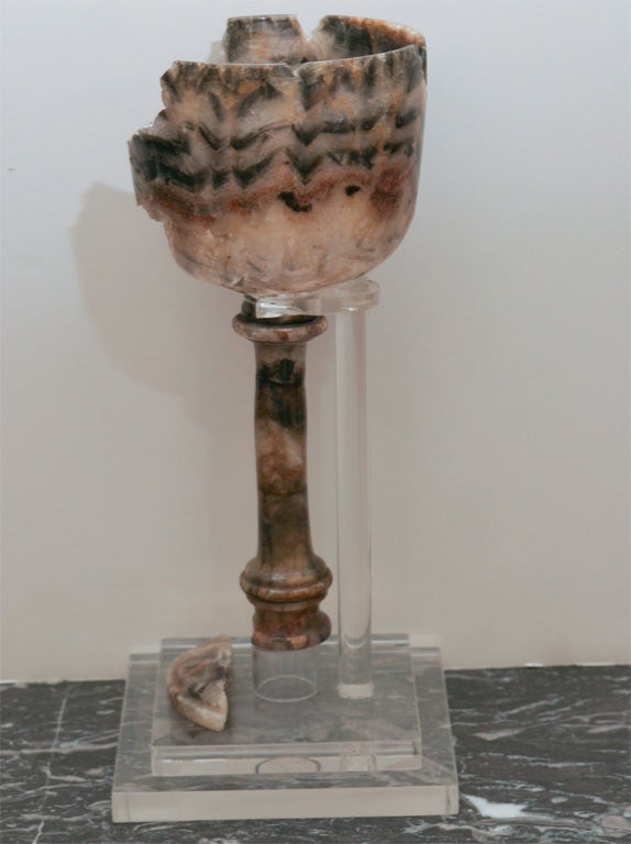 Late 18th C. Blue John Chalice Artifact mounted on Lucite Stand  In Good Condition For Sale In Hudson, NY