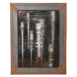 Vintage Original Painting of Drill Bits with Iron Frame