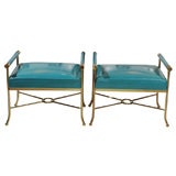 Vintage Pair of Sophisticated Turqoise Leather Benches