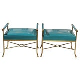 Pair of Sophisticated Turqoise Leather Benches