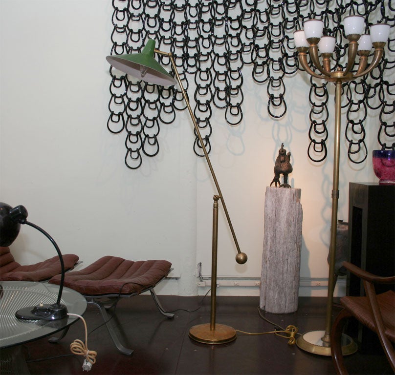 Italian Brass Floor Lamp with Green Shade