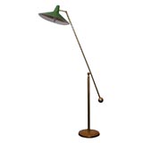 Italian Brass Floor Lamp with Green Shade