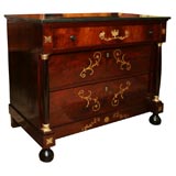 Empire marble Top Brass Inlaid Commode