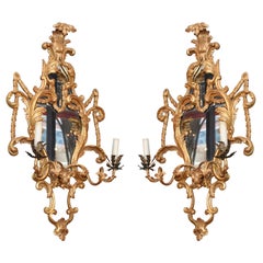 Fine Pair of George III Giltwood Two-Light Sconces, 18th Century