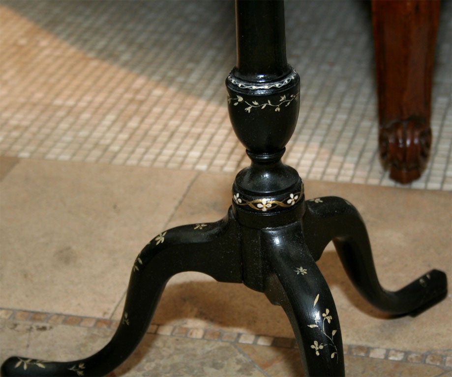 English Unusual Queen Ann Penwork Candlestand, 18th century