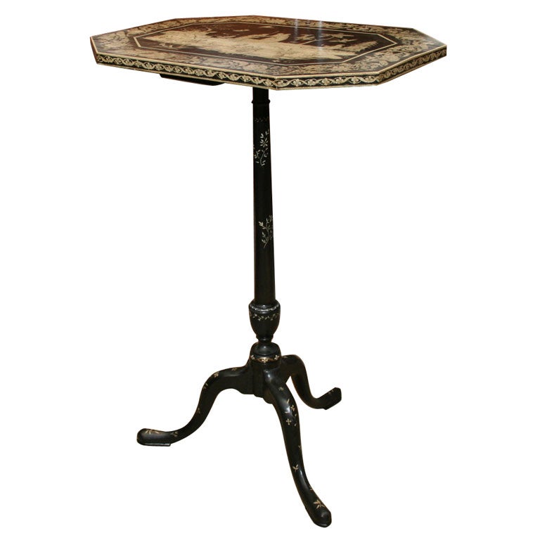 Unusual Queen Ann Penwork Candlestand, 18th century