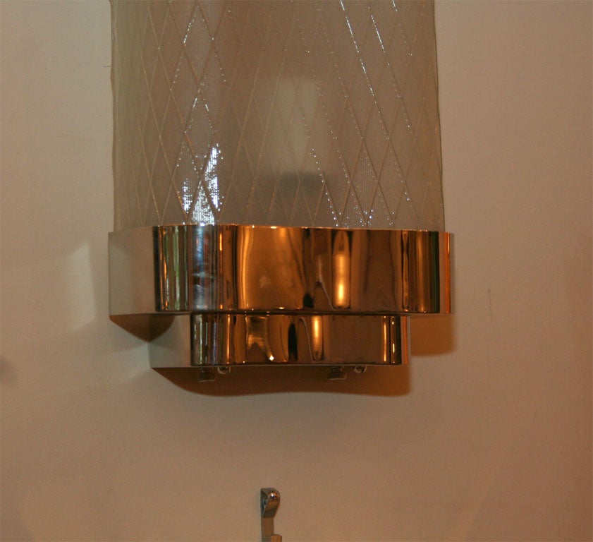 Pair of long diamond pattern glass sconces at 1stdibs