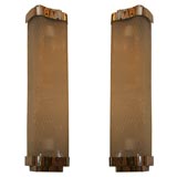 Vintage Pair of long diamond pattern glass sconces