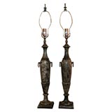 Pair of carved marble Neo-classical style urn form table lamps