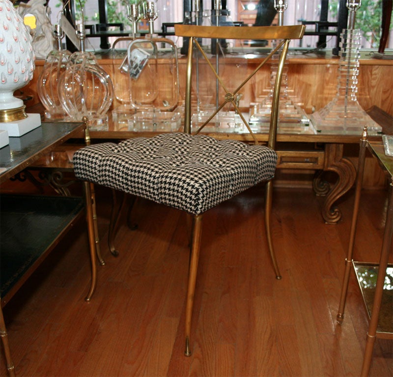 Single brass cross-back upholstered chair by BIlly Baldwin