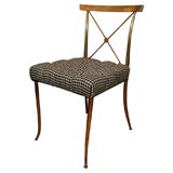 Single brass cross-back upholstered chair by BIlly Baldwin