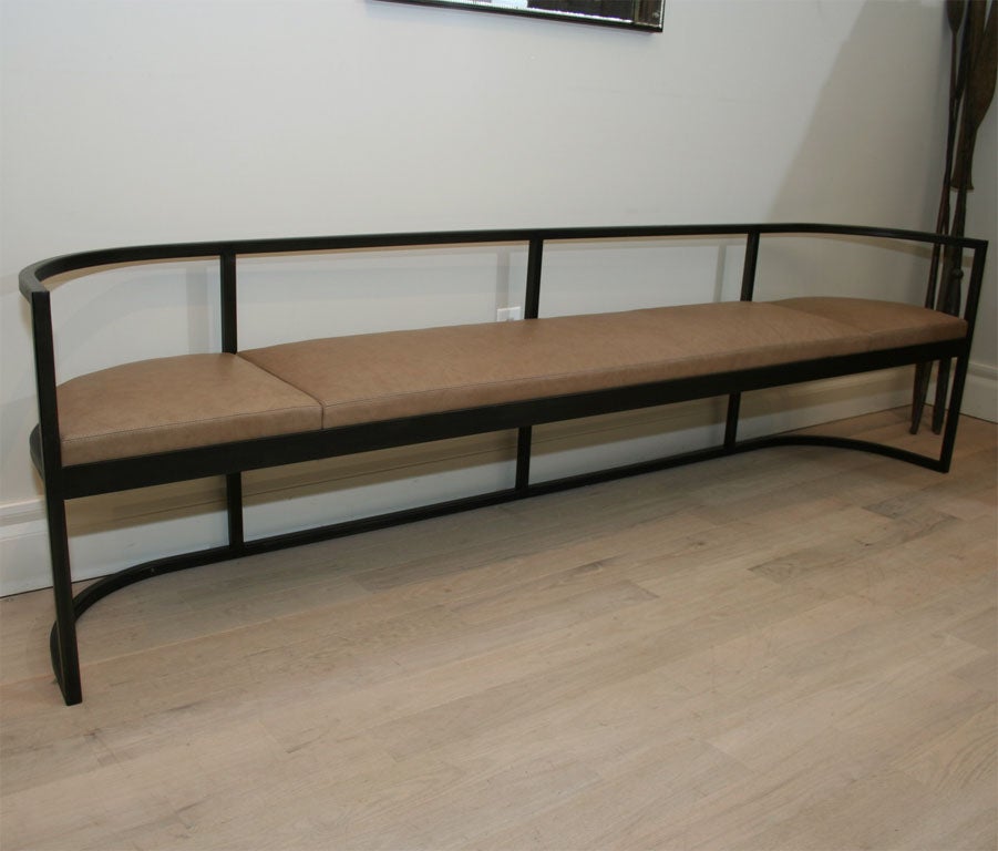Lucca & Co. custom-made to order blackened steel bench with upholstered seat.

Made to order 
Lead time: 4-5 weeks.