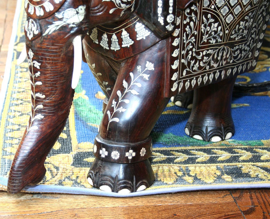 Impressive Anglo Indian Ivory and Bone Inlaid Rosewood Elephant 1