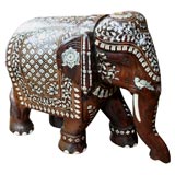 Impressive Anglo Indian Ivory and Bone Inlaid Rosewood Elephant