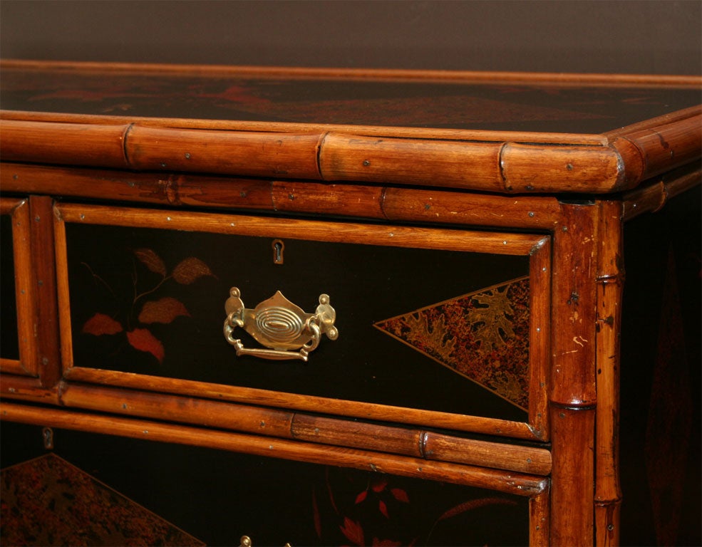 19th Century Victorian Bamboo and Lacquer Chinoiserie Chest of Drawers