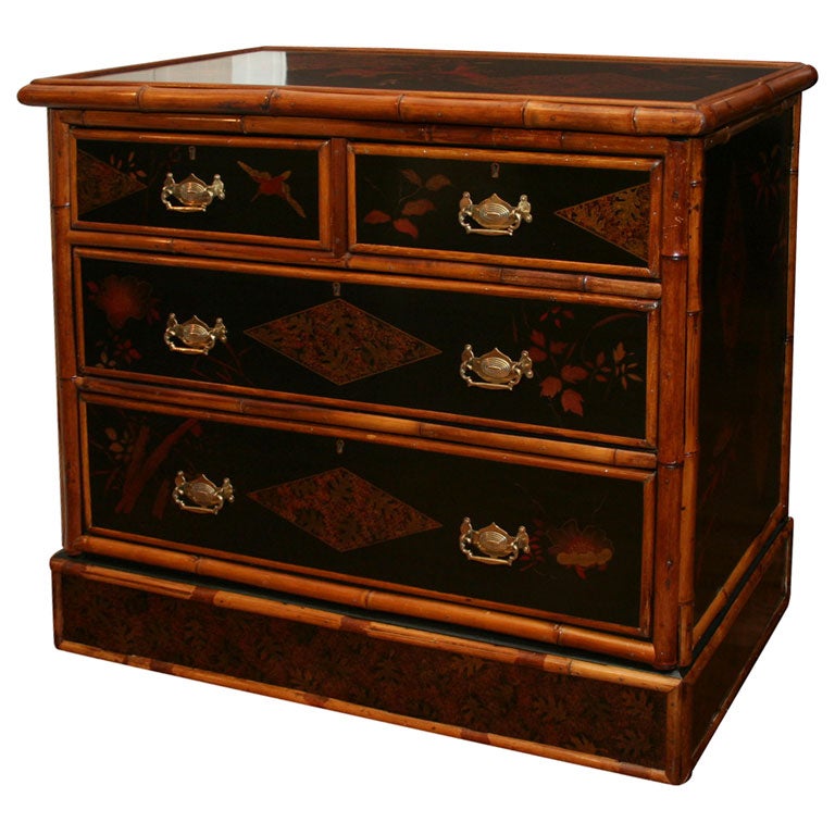 Victorian Bamboo and Lacquer Chinoiserie Chest of Drawers