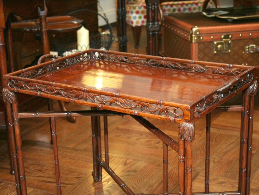 Wood Well Carved Chinese Export Galleried Tray Table