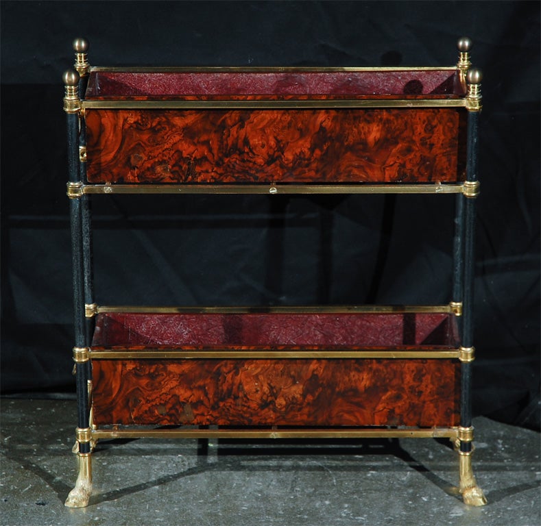 French "Jardinière" in Tortise finish /Metal and Bronze Stand