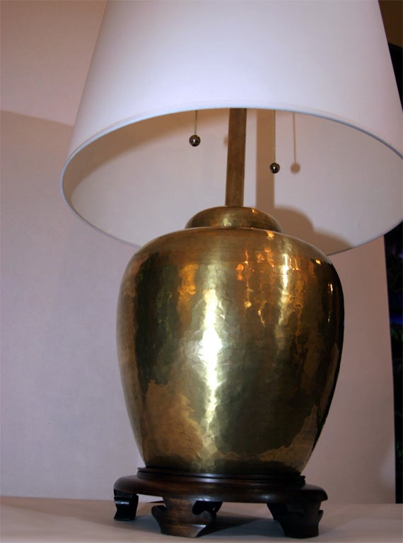 Chinese A Pair of Asian Modern hammered brass Table Lamps