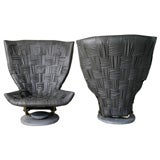 Vintage Dramatic  Pair of  Italian  Woven Leather "Mummy Chairs"