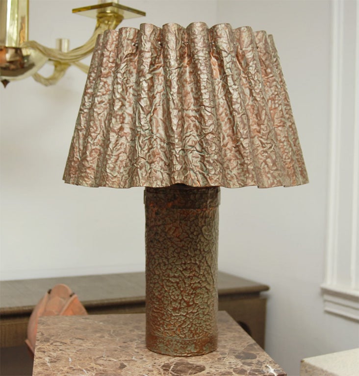 Hand Hammered Copper Lamp Base and Matching Shade