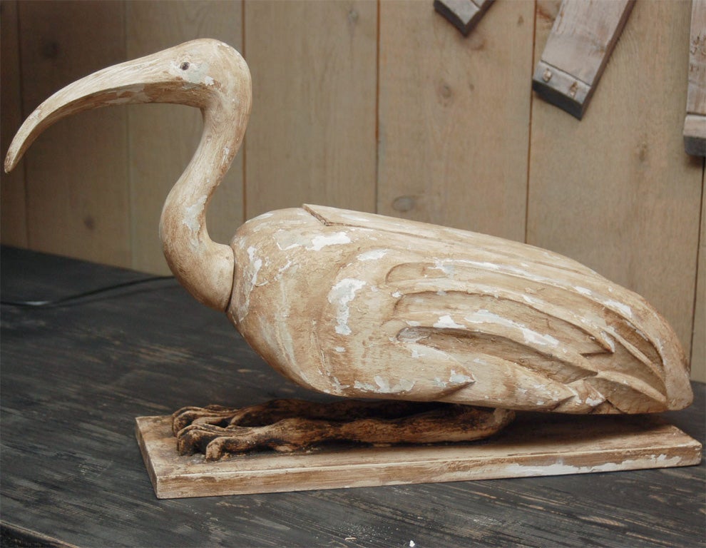 Folk Art Hand Carved Figure of an Ibis For Sale
