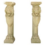 Vintage Pair of Concrete Lion Figural Pedestals