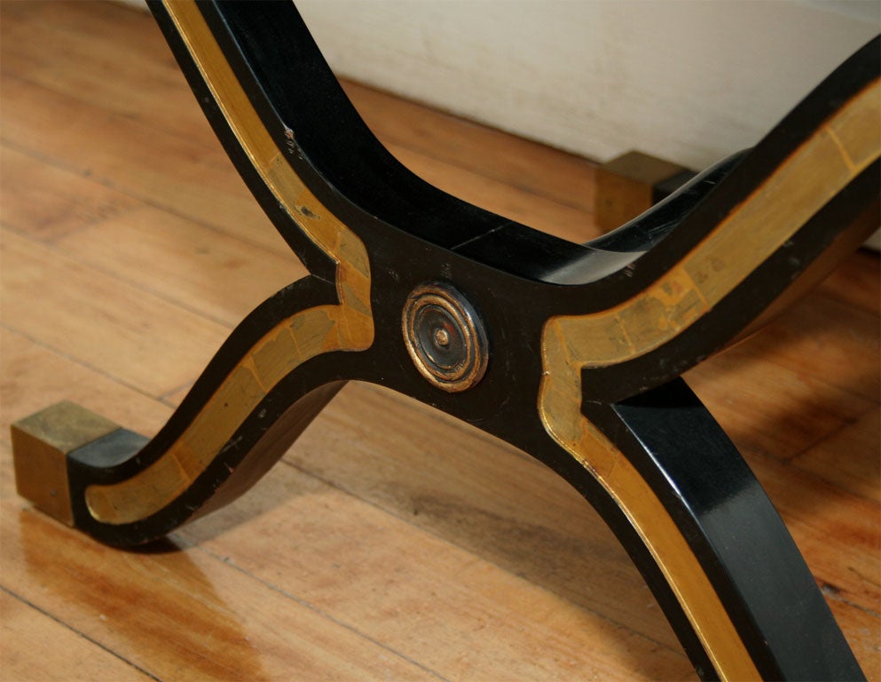 A very rare ebonized and gilt signed Jansen tabouret stool