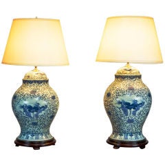 Pair of Blue and White Chinese Temple Jars