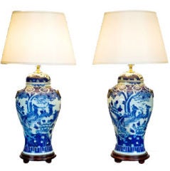 Pair of  Chinese Blue and White Porcelain Lamps