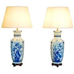 Vintage Pair of Chinese blue and white porcelain lamps