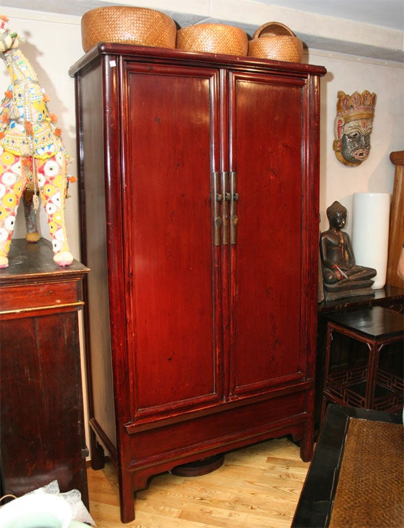 Chinese 19th Century Shanxi Red Lacquer Cabinet Armoire