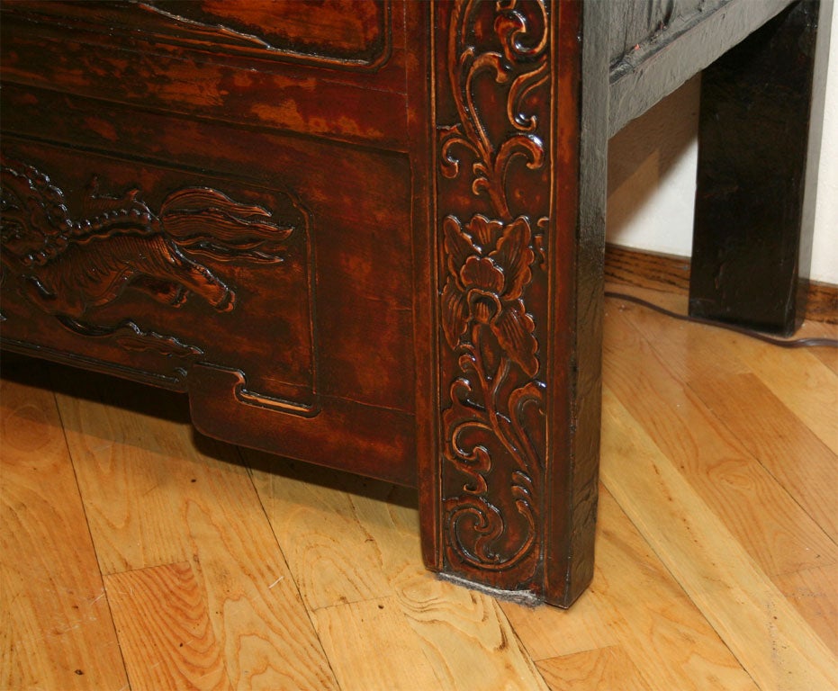 18th Century and Earlier Chinese 18th Century Carved Front Cabinet Armoire in Elmwood For Sale