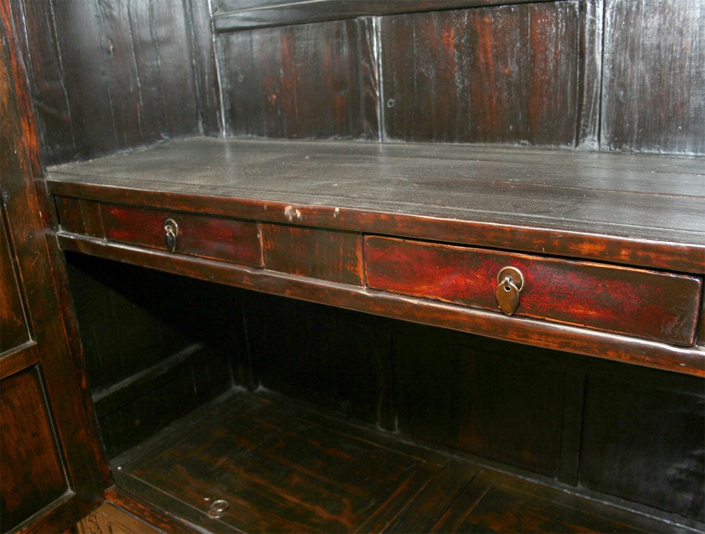 Chinese 18th Century Carved Front Cabinet Armoire in Elmwood For Sale 4