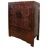 Antique Chinese 18th Century Carved Front Cabinet Armoire in Elmwood