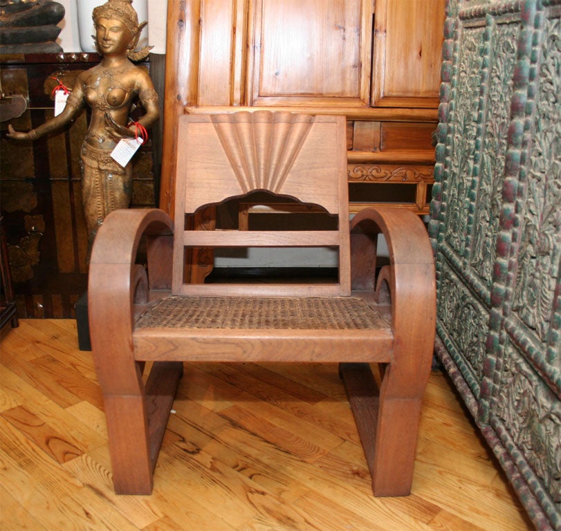 Teak Pair of Java Indonesian Dutch Colonial Art Deco Club Arm Chairs For Sale