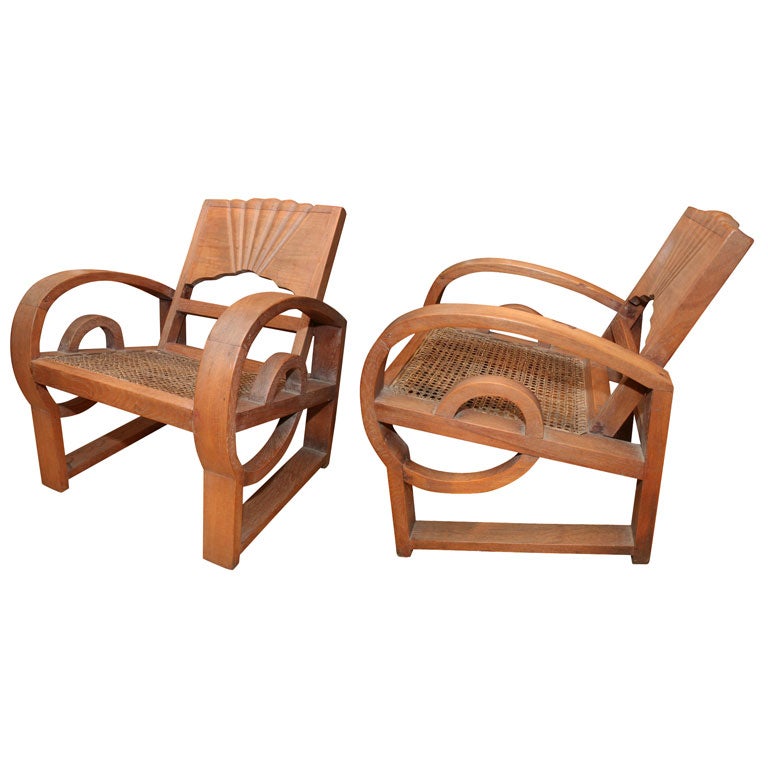 Pair of Java Indonesian Dutch Colonial Art Deco Club Arm Chairs For Sale